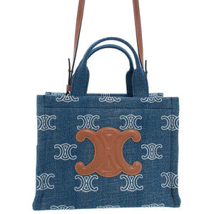 Celine Triomphe Embroidered Denim Cabas Thais Bag